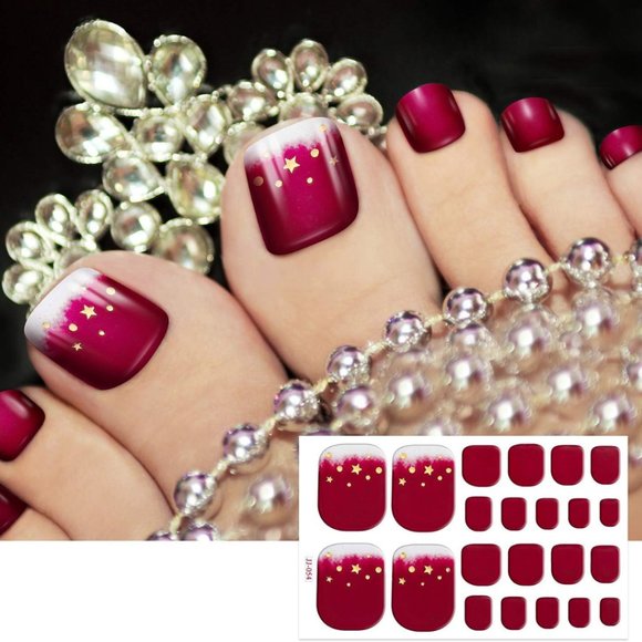 22 Pedicure Wraps 5 𝐅𝐨𝐫 $𝟗 Karma Design Deep Red Gold Stars Moons NEW - Picture 3 of 3